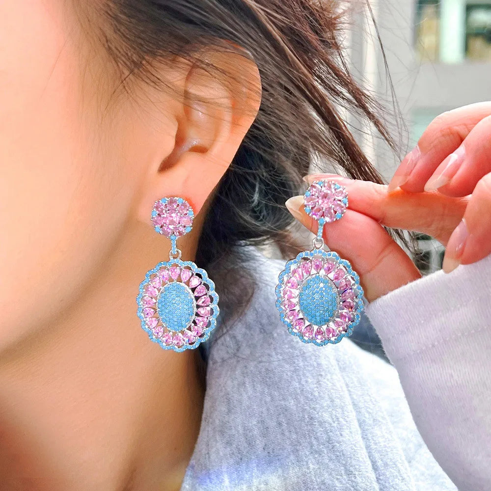 ladies earrings for young women -1 Pair Elegant Vintage Style Lady Geometric Flower Inlay Copper Zircon Drop Earrings