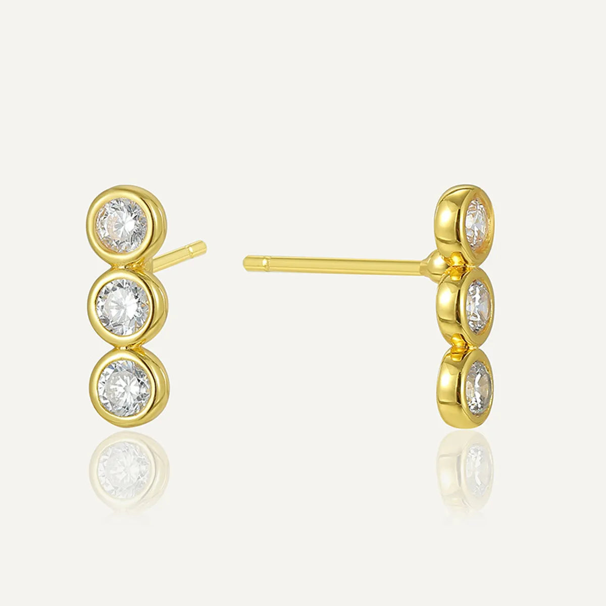 ladies earrings for bold fashion -1 Pair Casual Simple Style Round Inlay Sterling Silver Zircon 14K Gold Plated Ear Studs