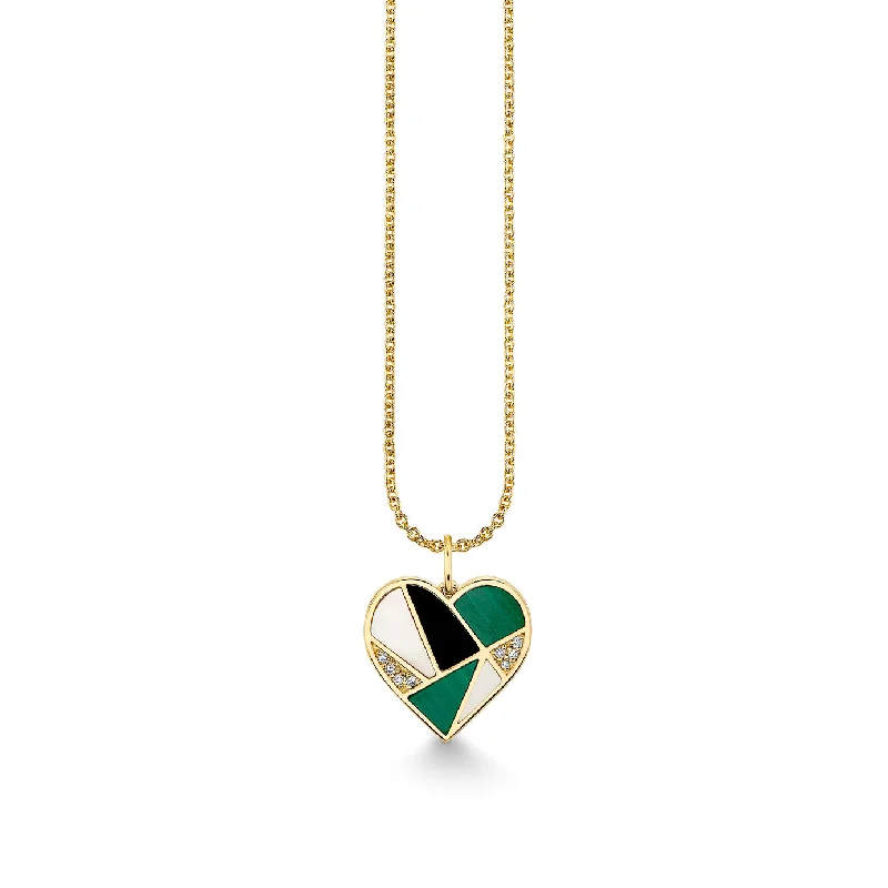 Gold & Diamond Mosaic Heart Charm