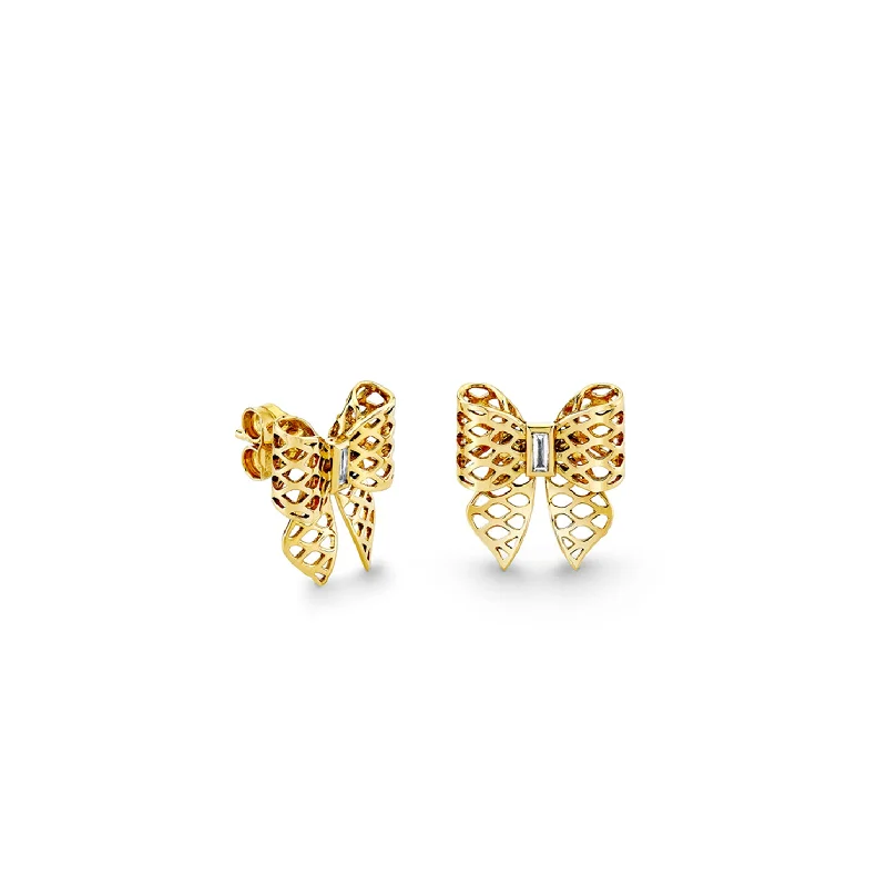 Gold & Diamond Fishnet Bow Stud