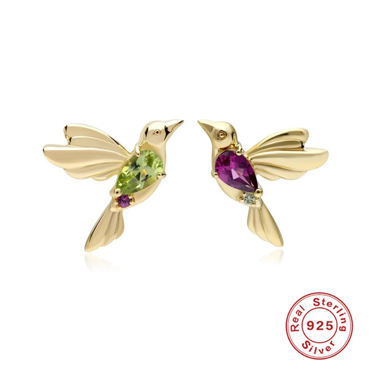 ladies earrings bold statement piece -Fashion Bird Sterling Silver Ear Studs Plating Zircon 925 Silver Earrings