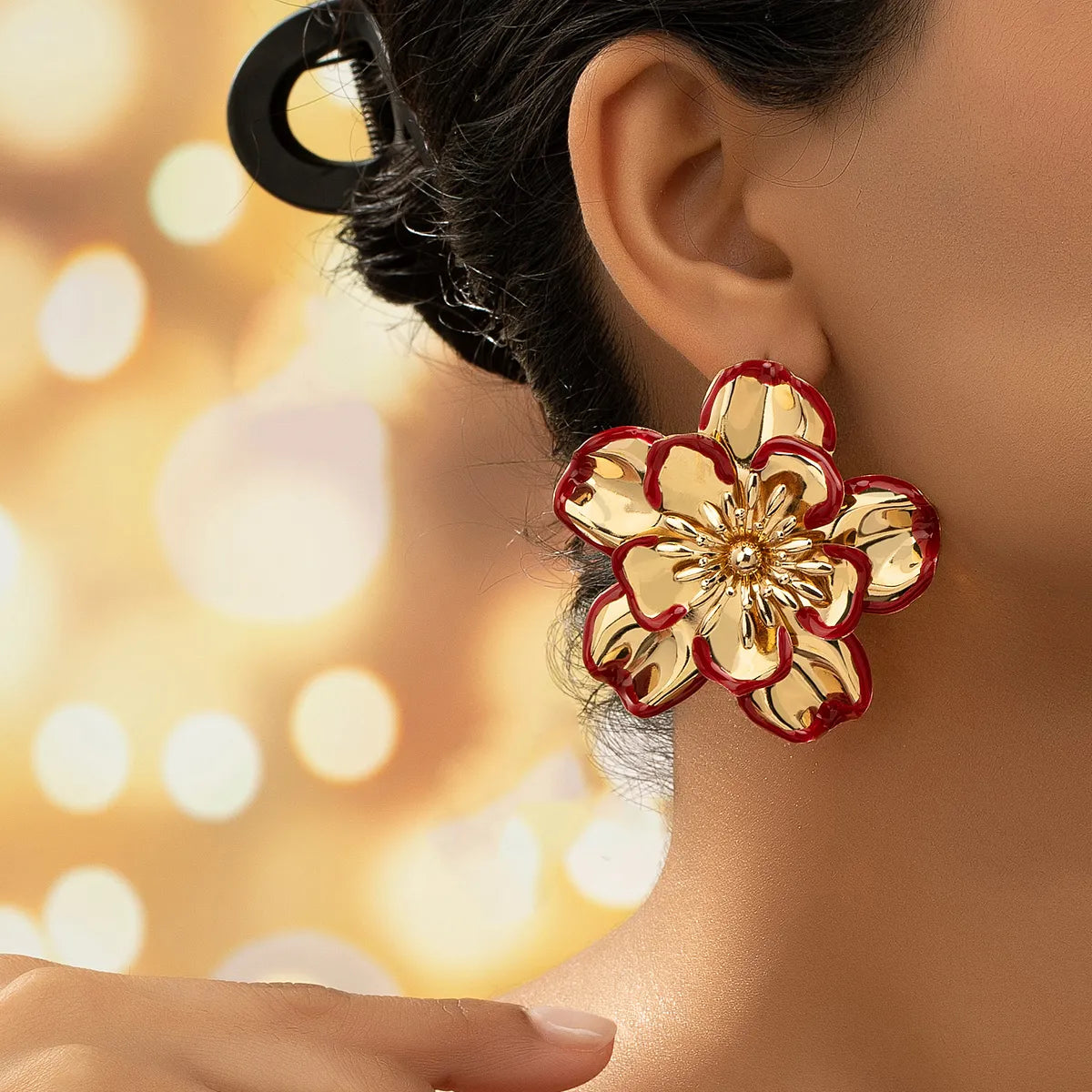 ladies earrings for special occasions -1 Pair French Style Commute Korean Style Flower Stoving Varnish Plating Alloy Ear Studs