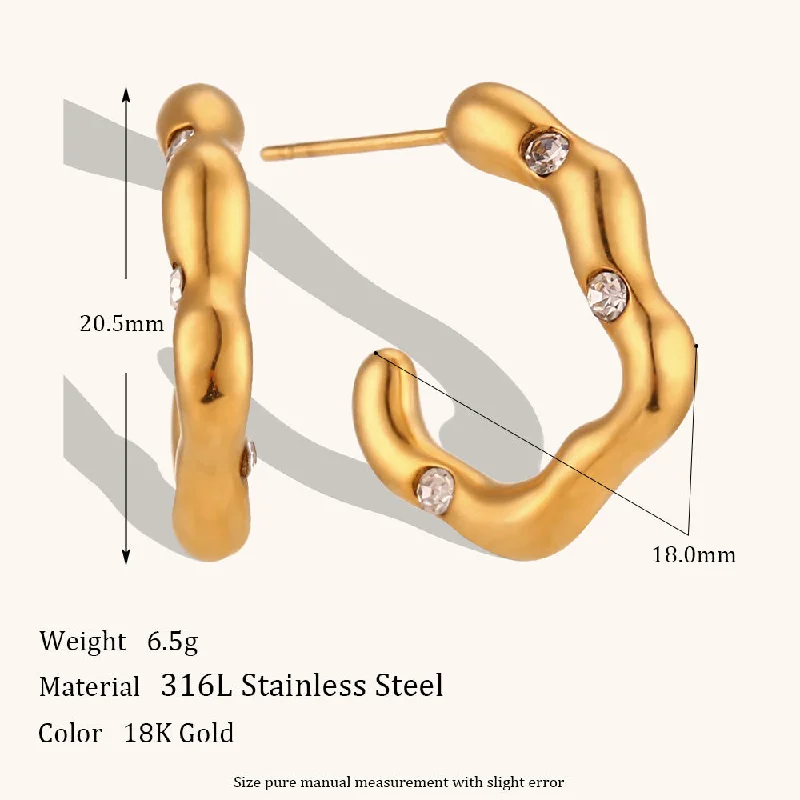 Irregular Lines Micro-Inlaid Ear Ring-Gold-Nx151 White Diamond