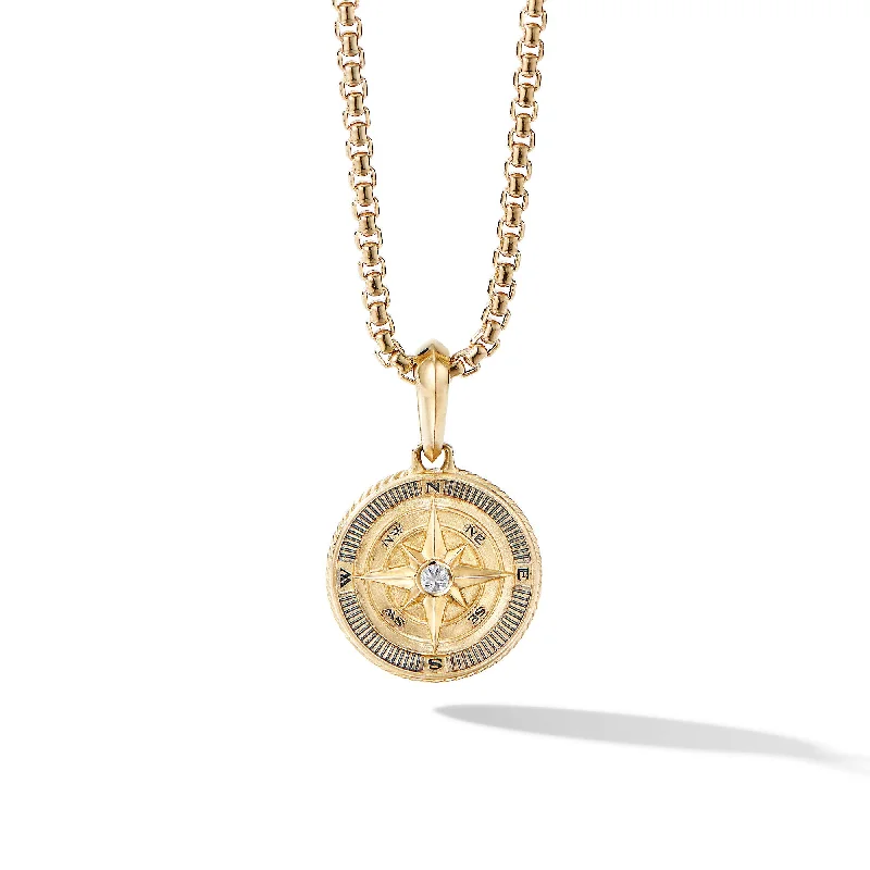 Maritime® Compass Amulet in 18K Yellow Gold with Center Diamond\, 29.5mm