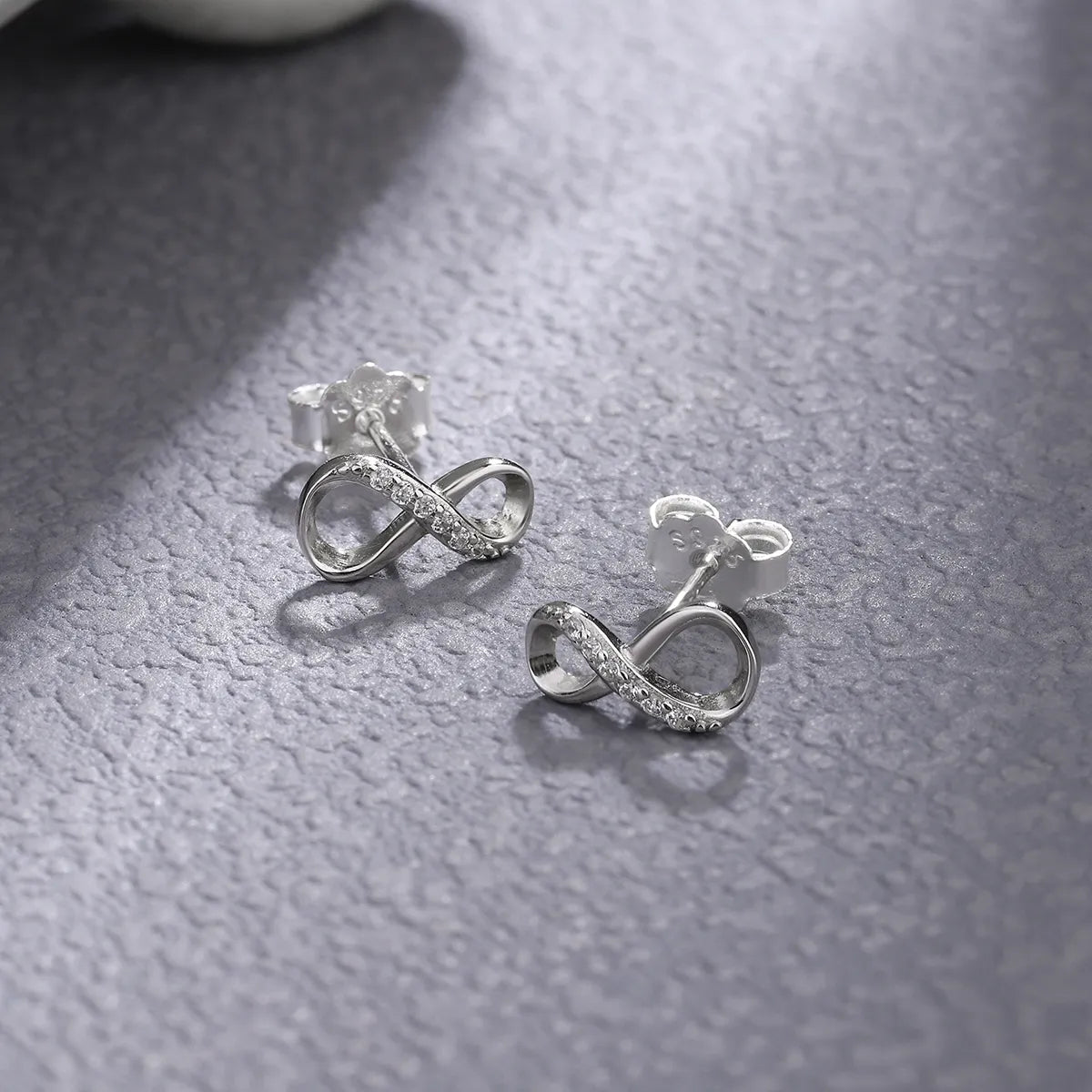 ladies earrings trendy minimalist vibe -1 Pair Elegant Infinity Plating Inlay Sterling Silver Zircon Earrings