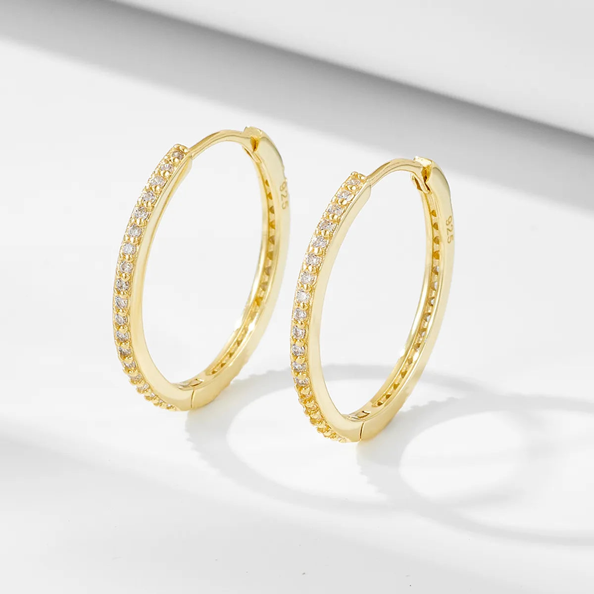 ladies earrings with gold plating -1 Pair Ig Style Solid Color Plating Inlay Sterling Silver Zircon 14k Gold Plated Rhodium Plated Hoop Earrings