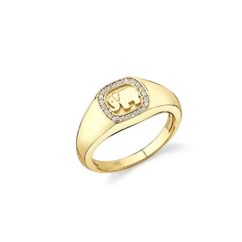 engagement rings oval shaped beauty -Gold & Diamond Elephant Icon Signet Ring