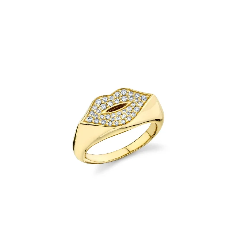 engagement rings floral inspired -Gold & Diamond Lips Signet Ring