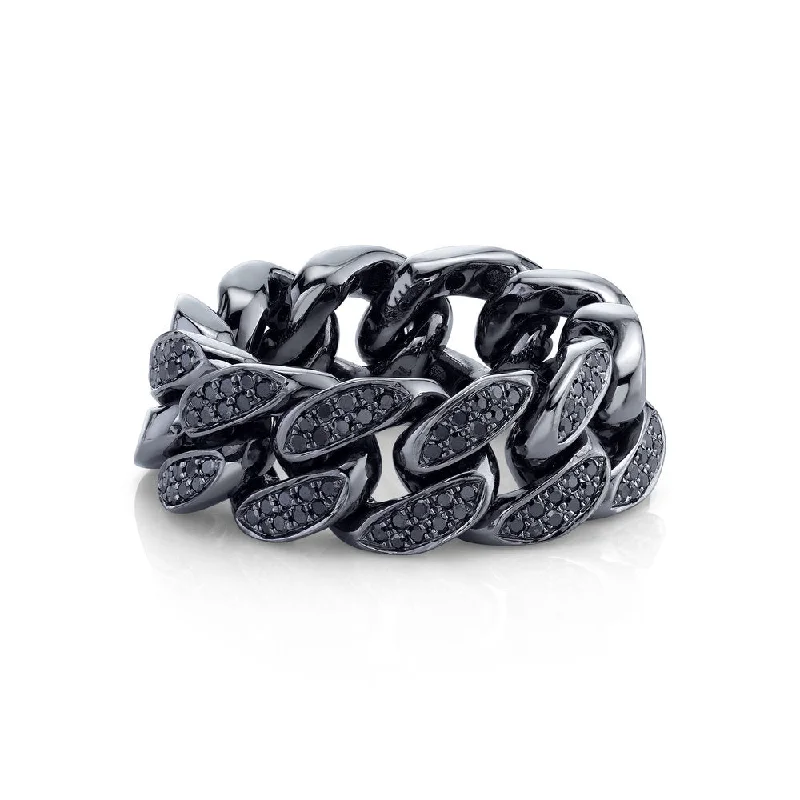 engagement rings with filigree detail -MEN'S PARTIAL PAVE BLACK DIAMOND FLAT LINK RING