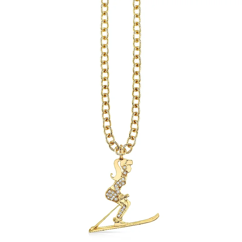 Gold & Diamond Skiing Girl Charm