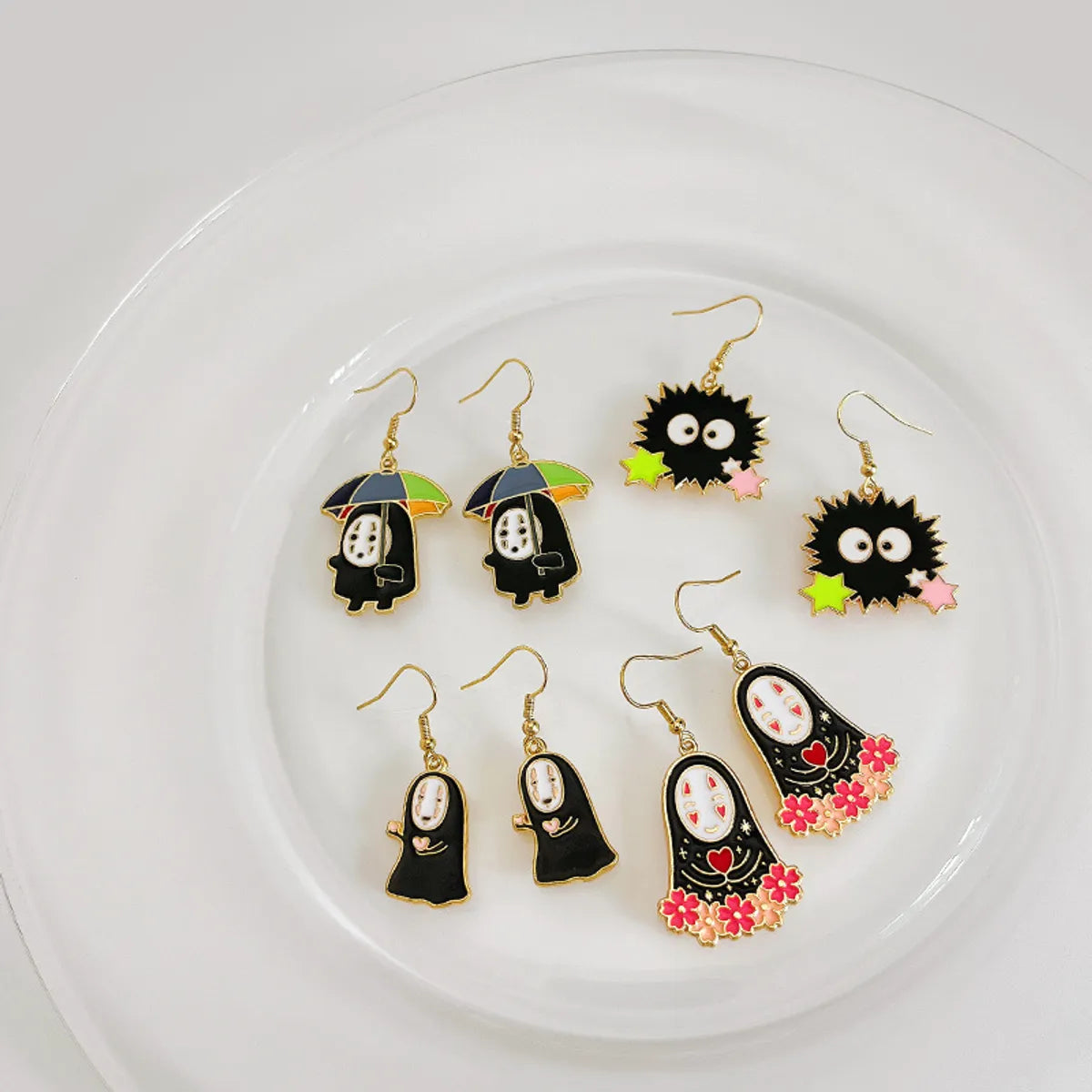 ladies earrings vintage inspired -1 Pair Cute Cartoon Character Enamel Alloy Drop Earrings