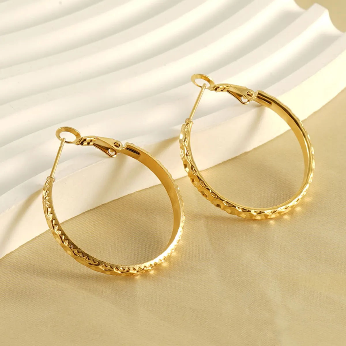 ladies earrings with pink sapphire -1 Pair Modern Style Simple Style Solid Color Plating Stainless Steel 18k Gold Plated Hoop Earrings