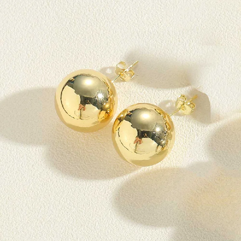 Real Gold Large Single Bead Ear Studs