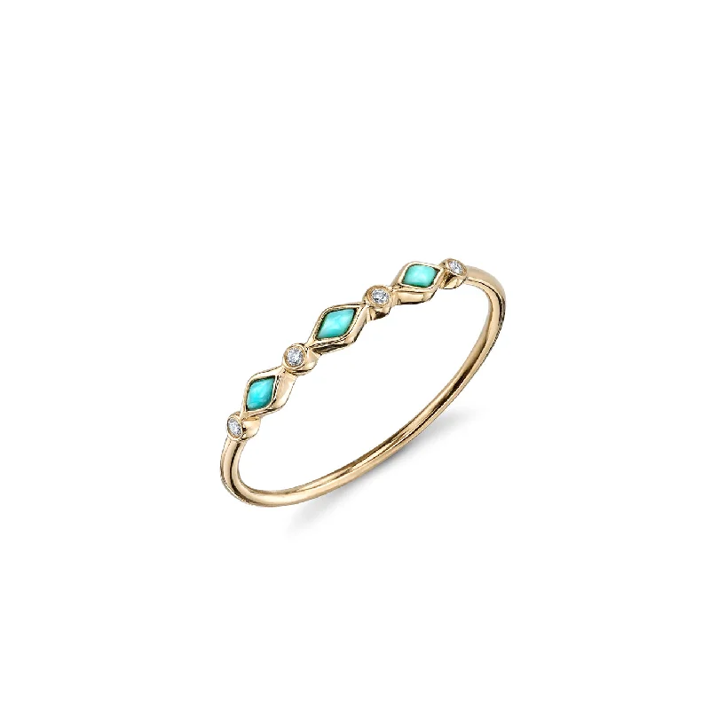 engagement rings gold plated finish -Gold Triple Turquoise & Diamond Bezel Ring