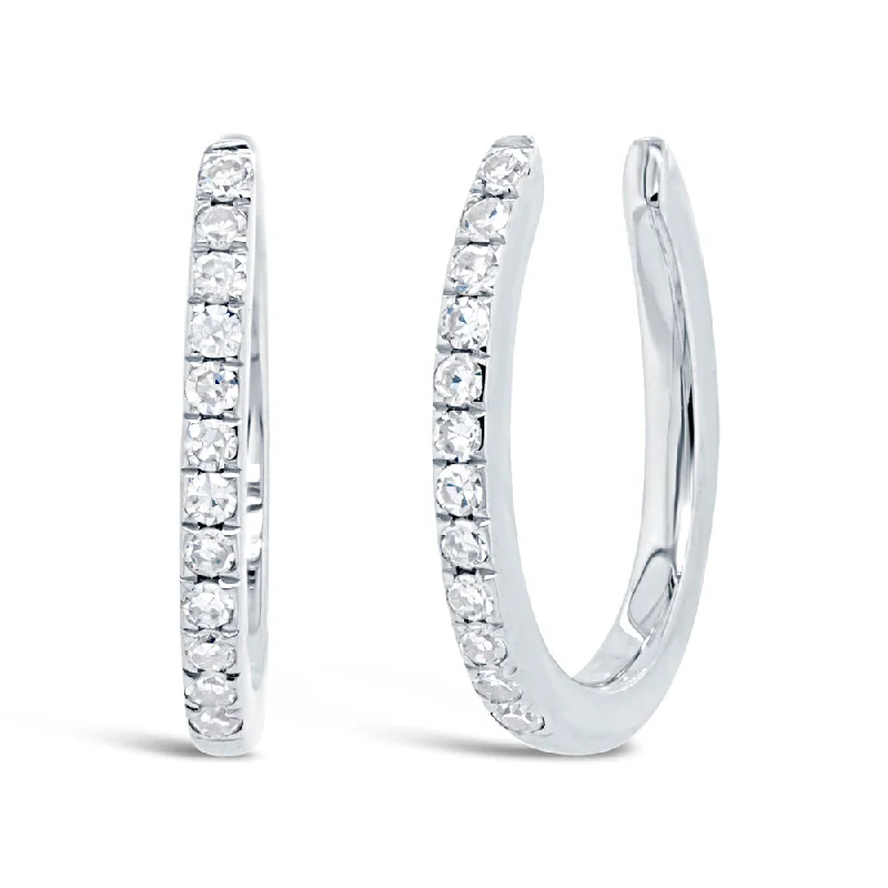 ladies earrings sleek modern style -14K White Gold Diamond Hoop Earrings