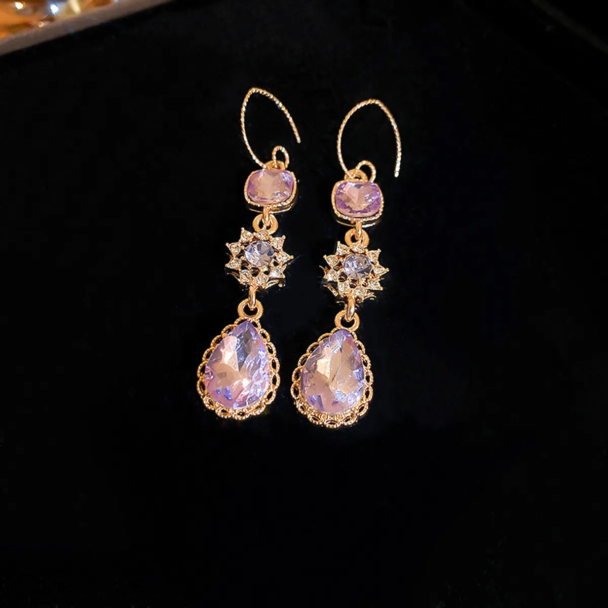 ladies earrings lightweight comfort -1 Pair Simple Style Water Droplets Inlay Alloy Zircon Drop Earrings