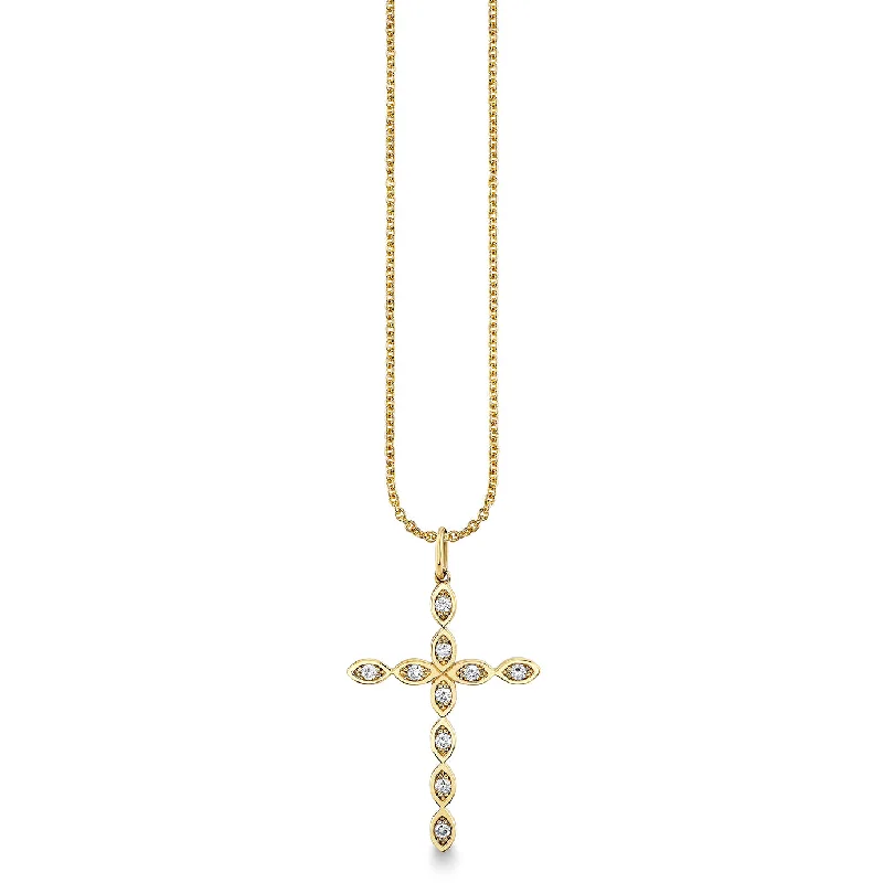 Gold & Diamond Marquise Eye Cross Charm