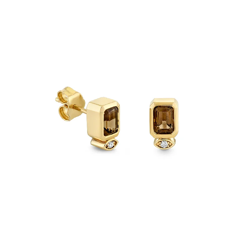 Gold & Diamond Marquise Eye Emerald Cut Quartz Stud