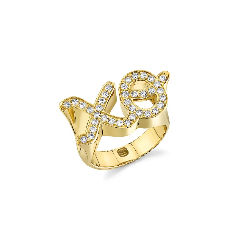 engagement rings for small fingers -Gold & Diamond Large XO Signet Ring