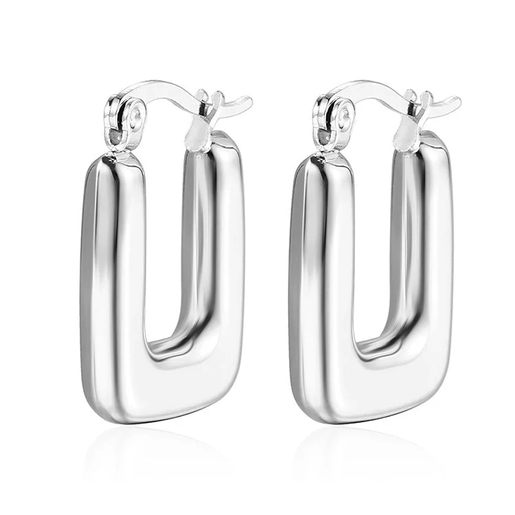 Steel Rectangular Hollow Earrings