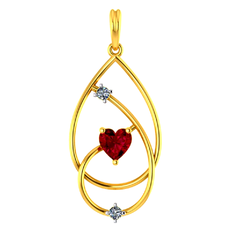 necklaces stylish affordable -Oval Shaped Diamond Studded 18k Diamond Pendant With A Mini Heart