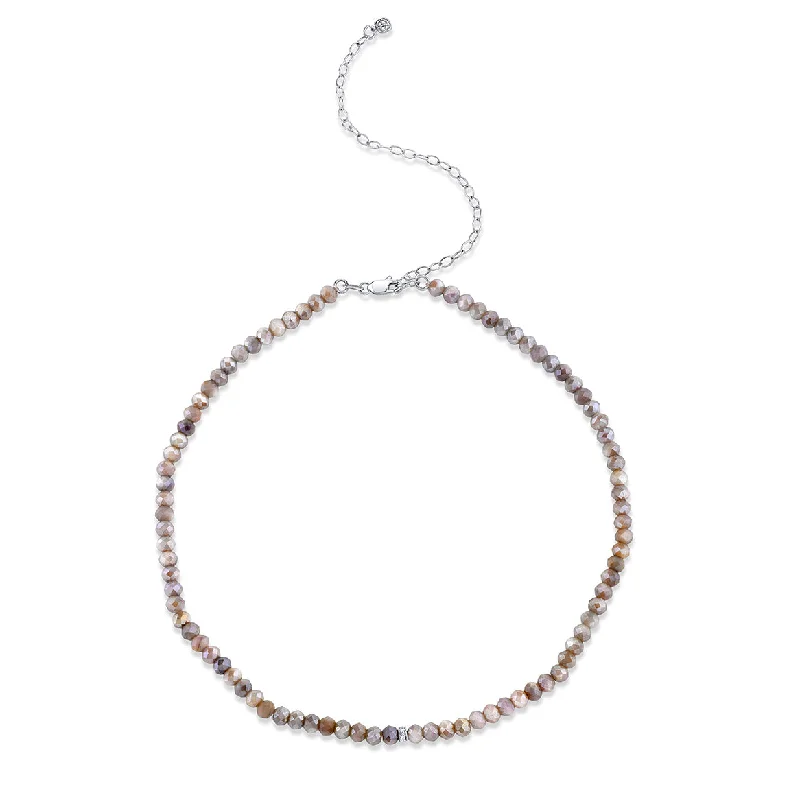 White Gold & Diamond Small Rondelle Australian Moonstone Choker