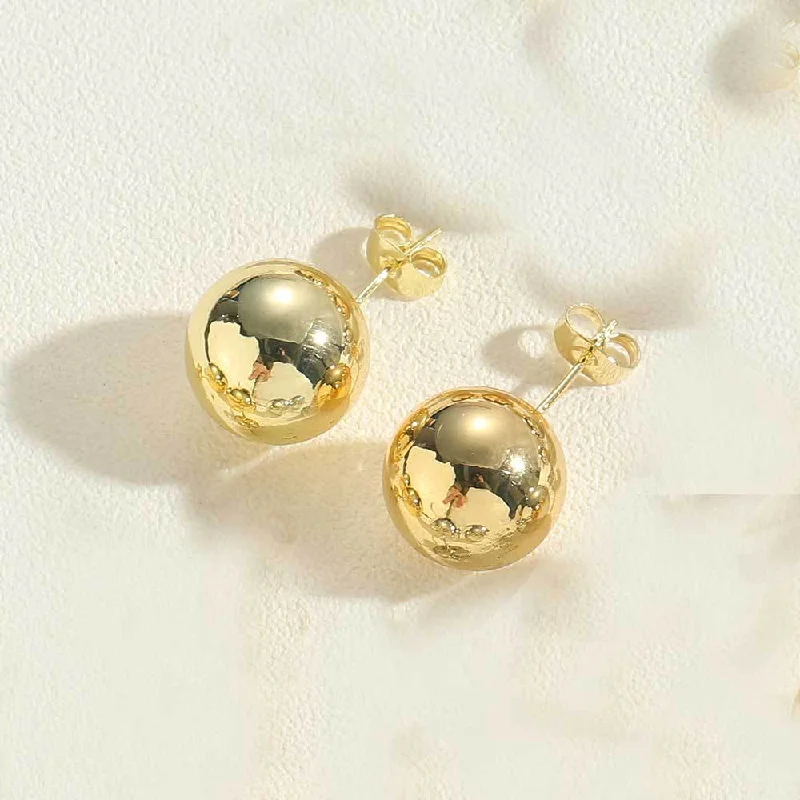 ES2383 Real Gold Medium Single Bead Stud Earrings