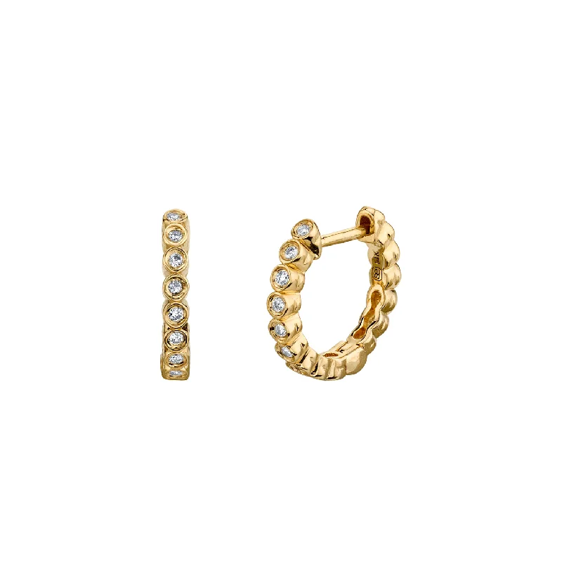 Gold & Diamond Round Bezel Hoops