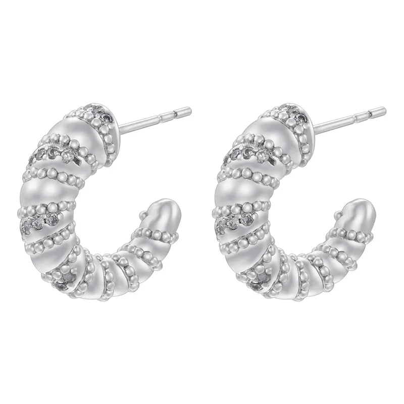 Ve1208 White Gold Color Twist round Beads 1 Pair