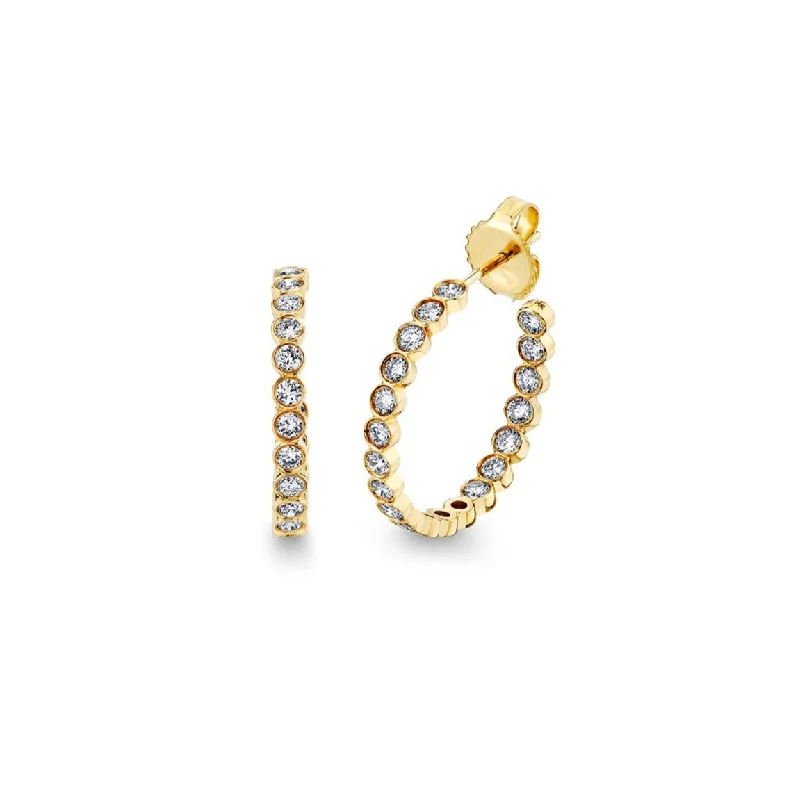 Gold & Diamond Bezel Medium Hoops