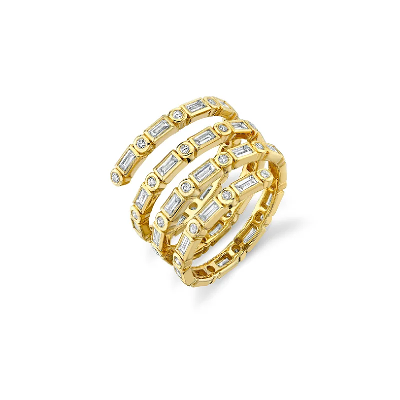 engagement rings oval shaped beauty -Gold & Diamond Baguette Triple Coil Ring