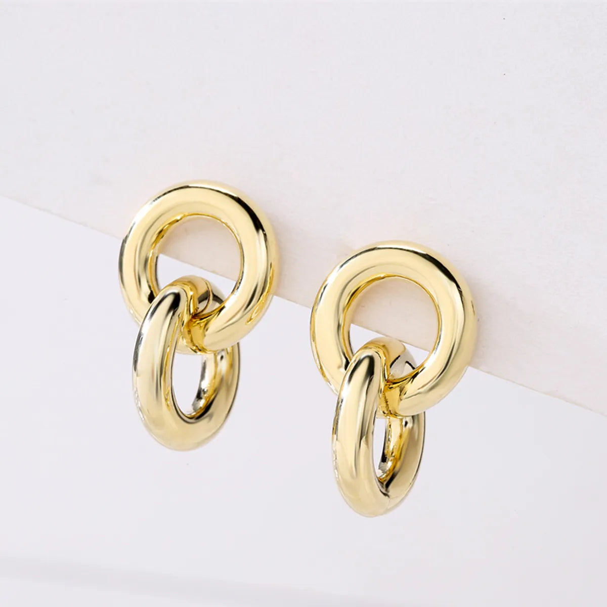 ladies earrings chic modern design -Fashion Circle Copper Gold Plated Drop Earrings 1 Pair