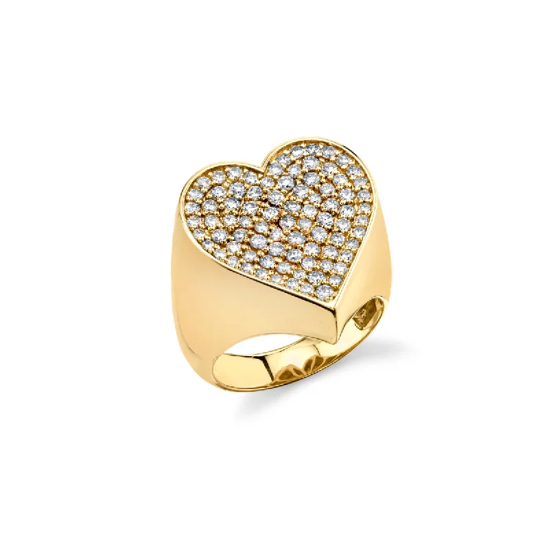 engagement rings unique custom craft -Gold & Diamond Large Heart Signet Ring