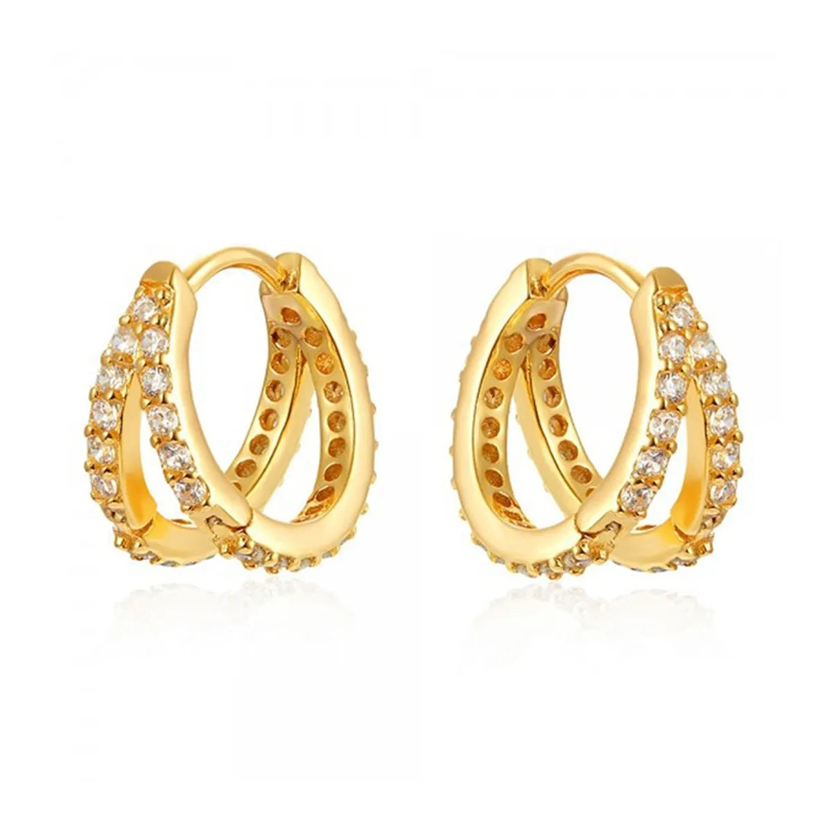 ladies earrings two tone finish -S925 Silver Needle Ins European And American Style Double Zircon Earrings