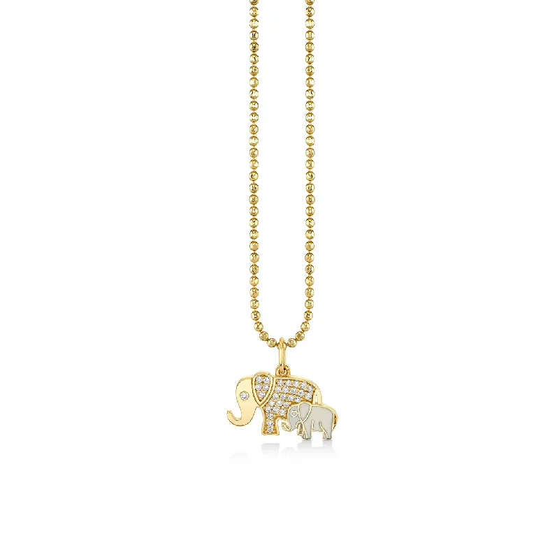 Gold & Diamond Enamel Elephant Family Charm