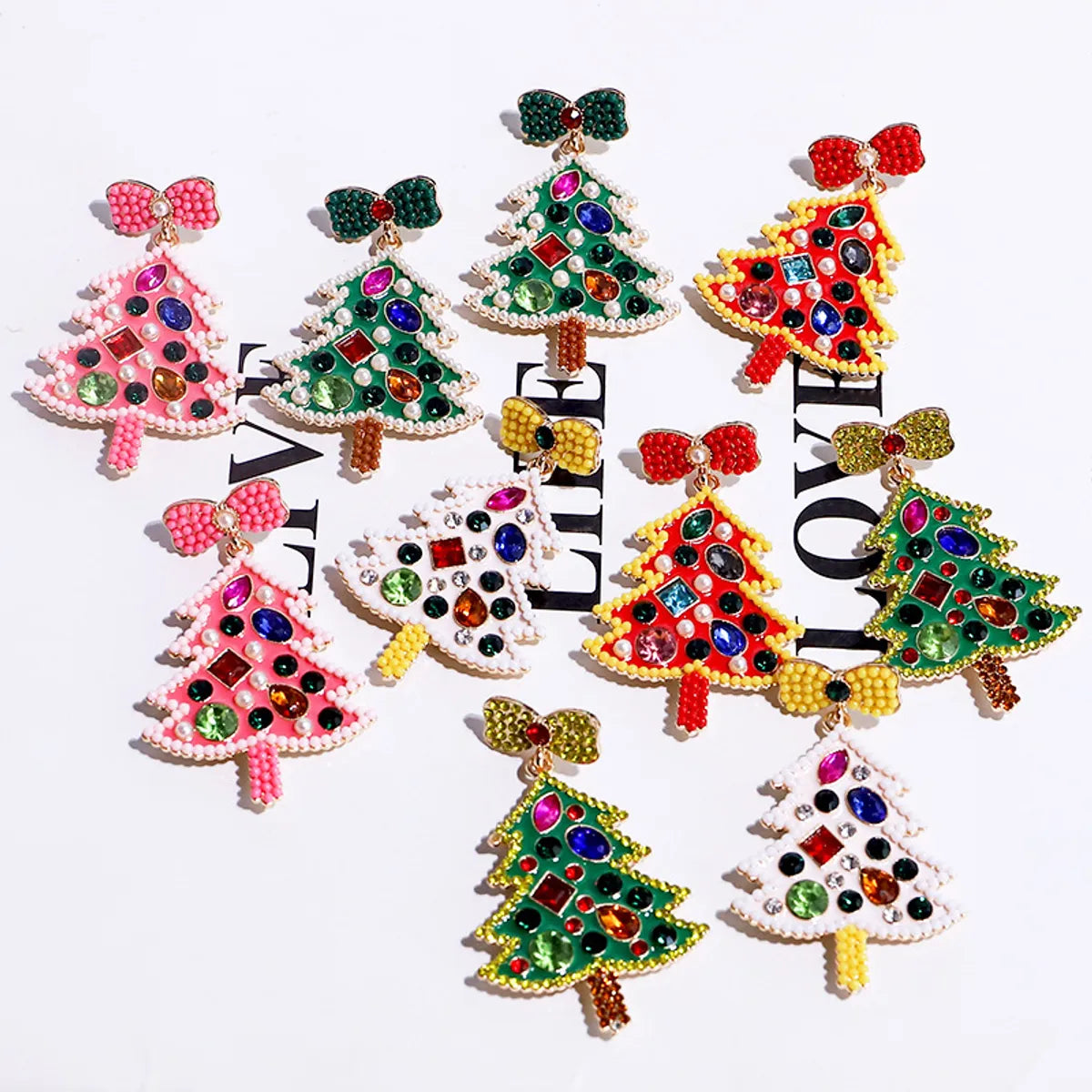 ladies earrings for evening glamour -1 Pair Simple Style Classic Style Christmas Tree Bow Knot Inlay Alloy Rhinestones Drop Earrings