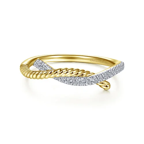 engagement rings platinum luxury -14K Yellow Gold Diamond and Twisted Rope Knot Ring