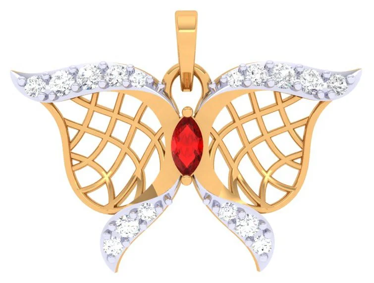 necklaces with birthstone charm -Butterfly Themed Gold Diamond Pendant