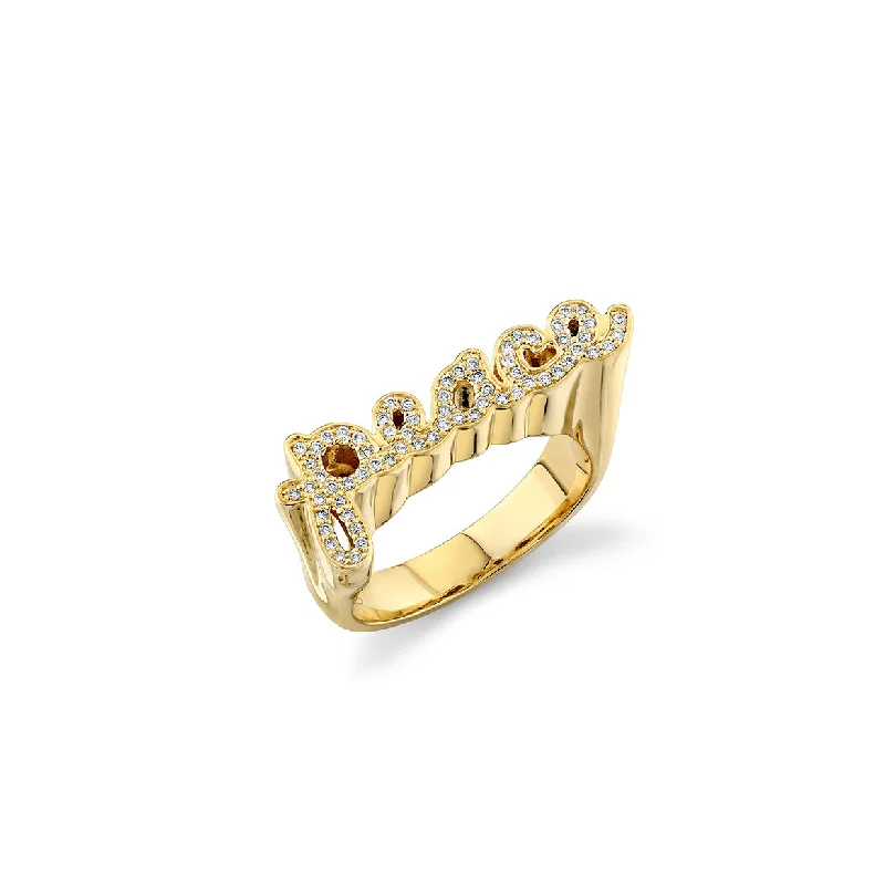 engagement rings budget friendly -Gold & Diamond Peace Block Signet Ring