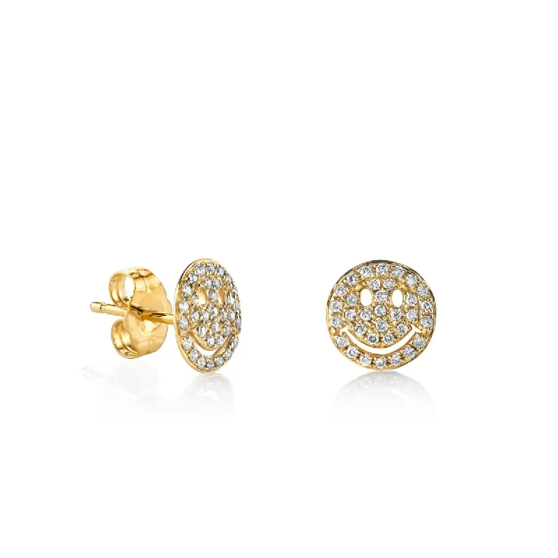 Gold & Diamond Small Happy Face Stud