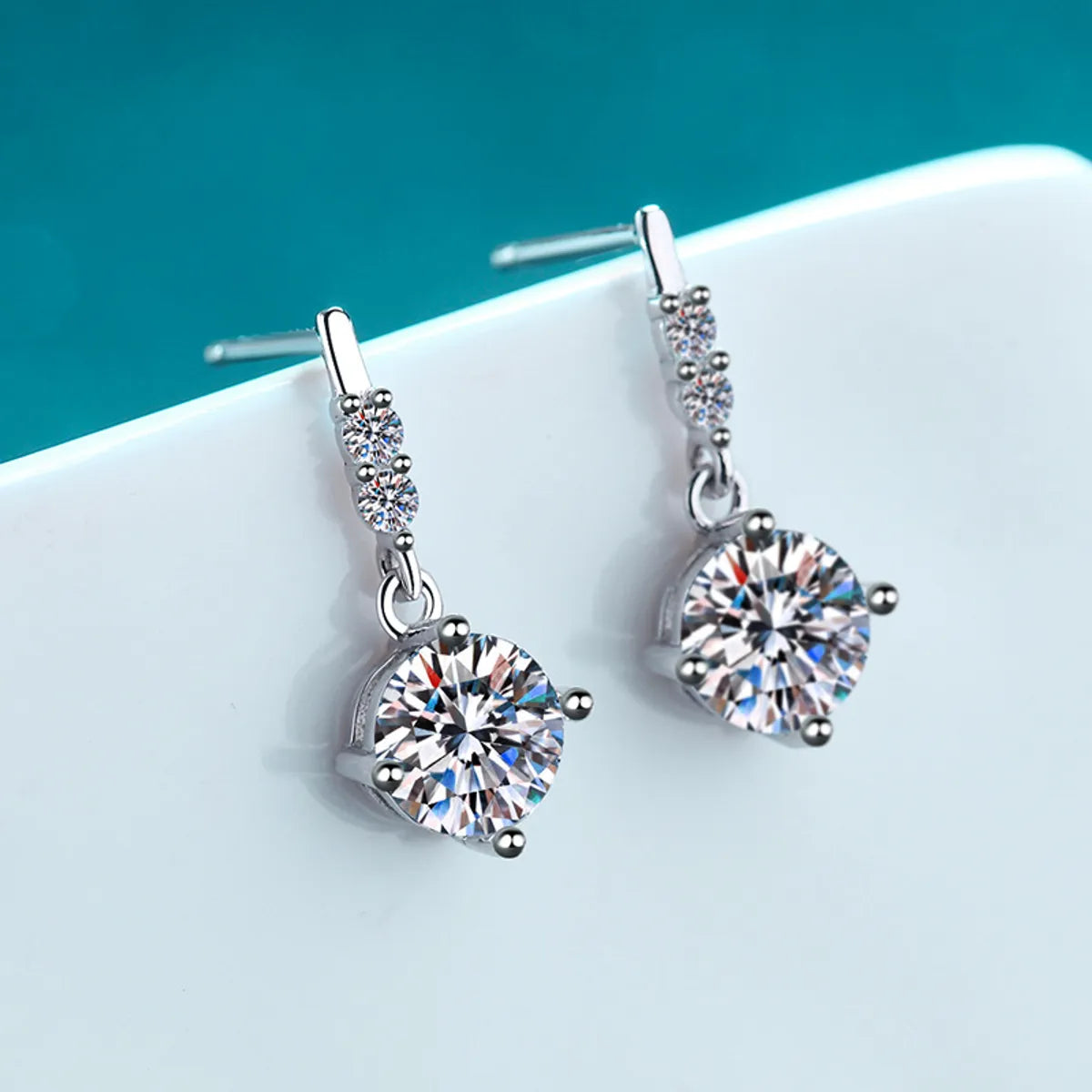 ladies earrings with sapphire blue -Glam Luxurious Flower Sterling Silver Moissanite Zircon Drop Earrings In Bulk