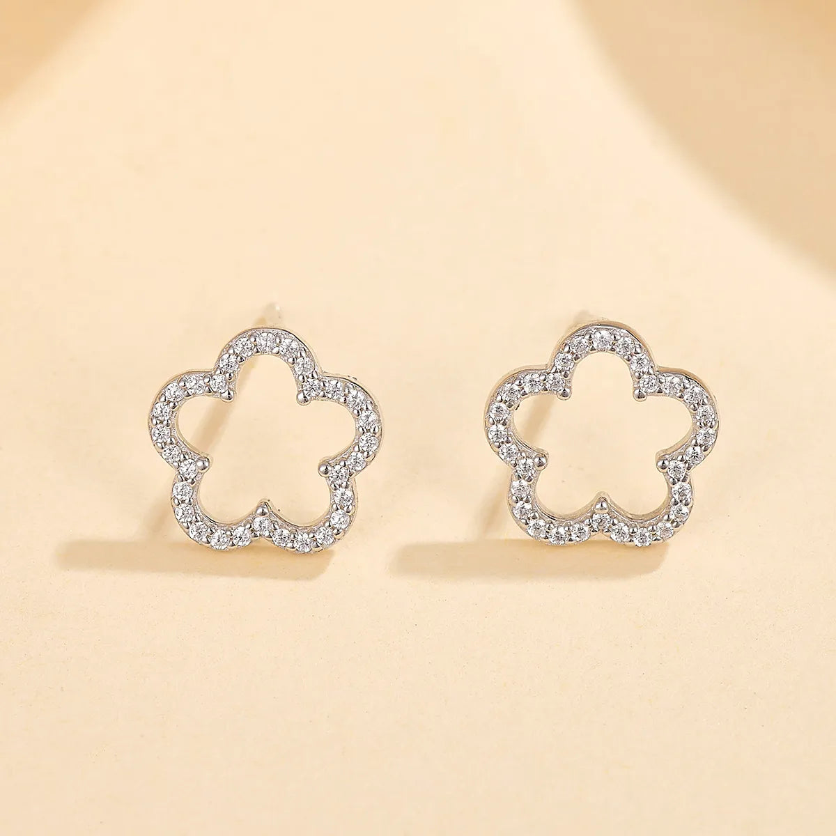 ladies earrings for gifting ideas -1 Pair Cute Sweet Flower Inlay Sterling Silver Zircon White Gold Plated Gold Plated Ear Studs