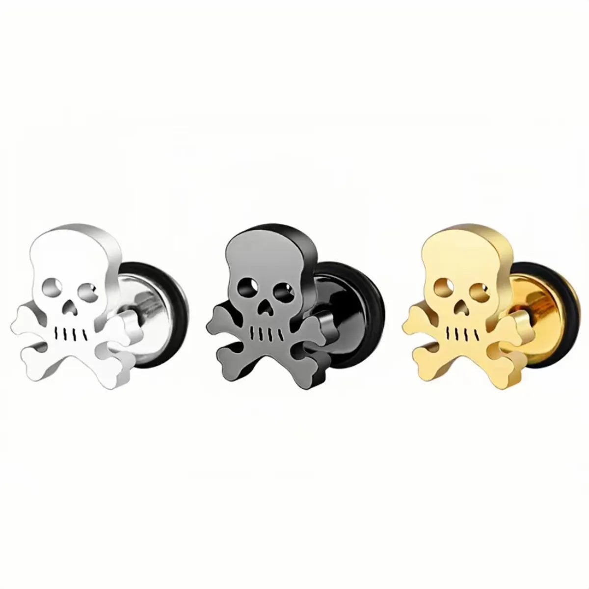 ladies earrings clip on design -1 Pair Retro Skull Plating Stainless Steel 18k Gold Plated Ear Studs