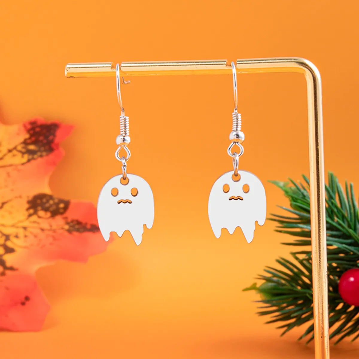 ladies earrings for bold fashion -1 Pair Cartoon Style Funny Ghost Irregular Stainless Steel Drop Earrings