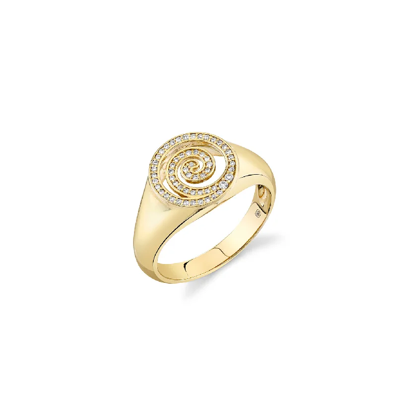 engagement rings with crystal accents -Gold & Diamond Spiral Signet Ring