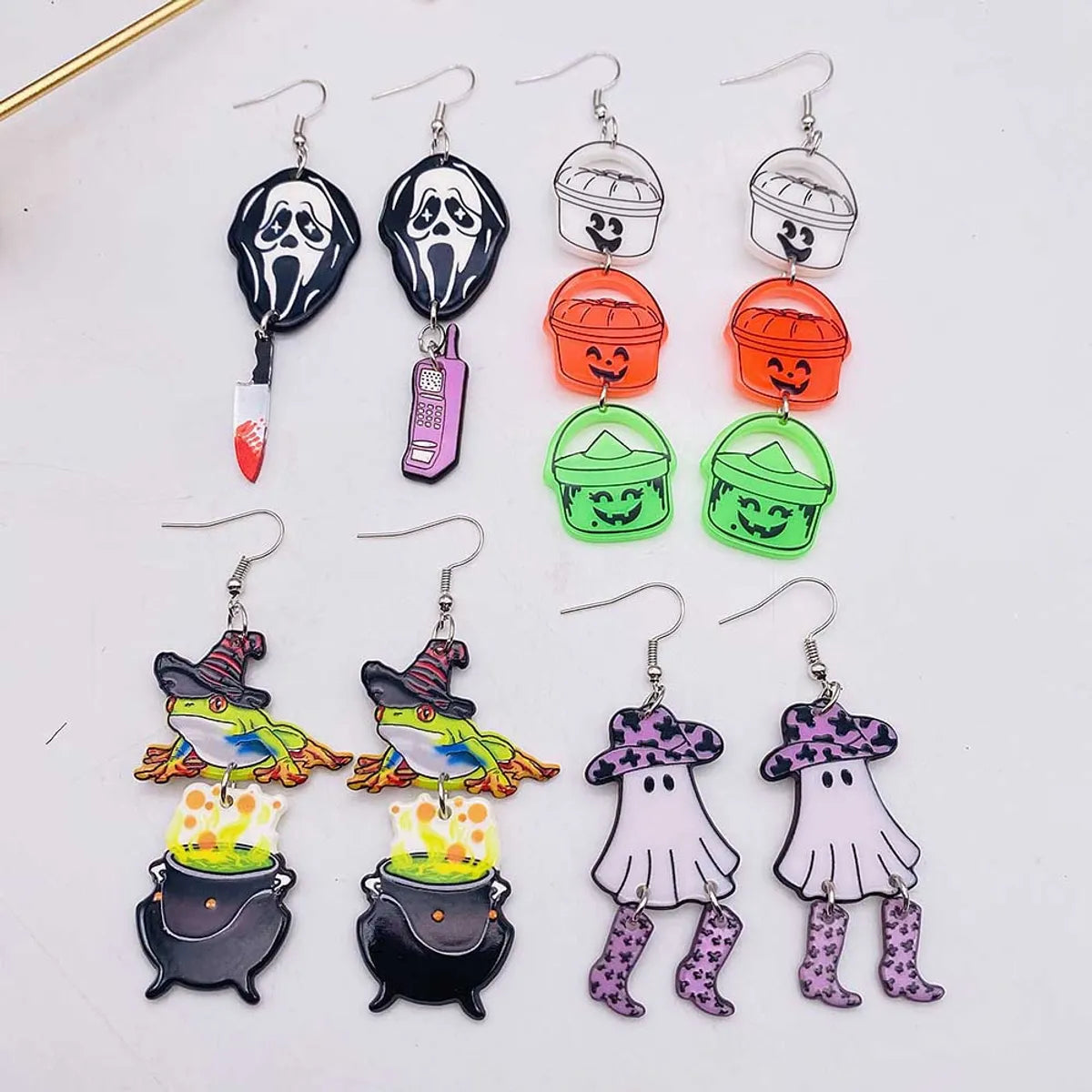 ladies earrings silver drop style -1 Pair Streetwear Halloween Pattern Arylic Drop Earrings