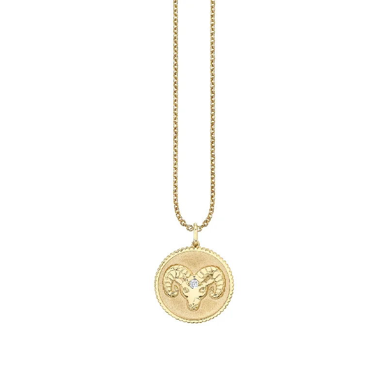 Gold & Diamond Large Aries Zodiac Medallion