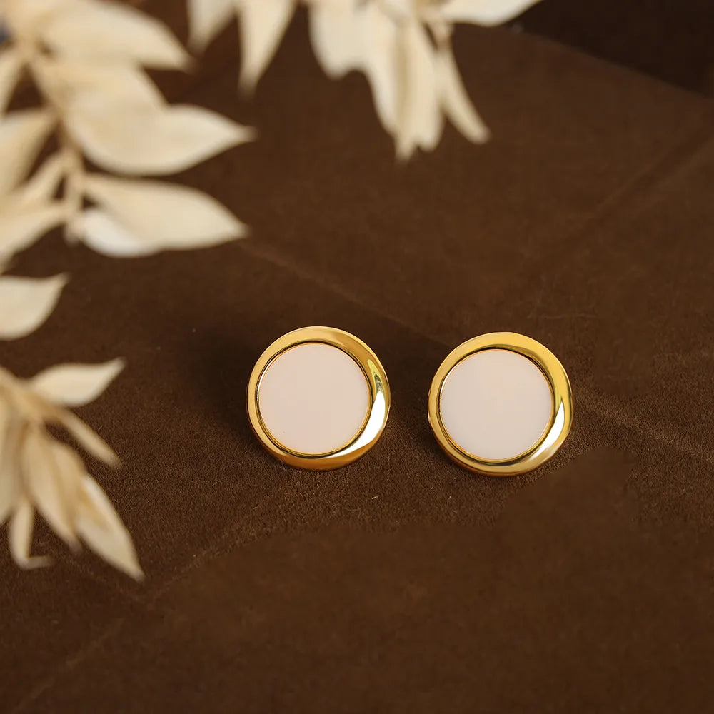 ladies earrings for party wear -1 Pair Casual Simple Style Round Plating Inlay Copper Shell 18k Gold Plated Ear Studs