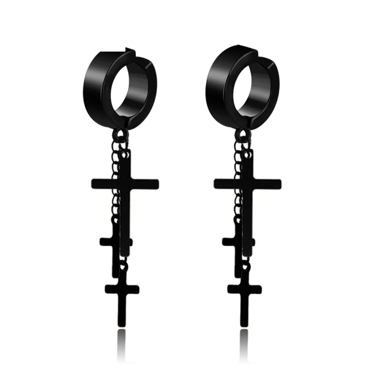 ladies earrings with onyx black -Fashion Black Punk Earrings Titanium Cross Steel Ear Clips