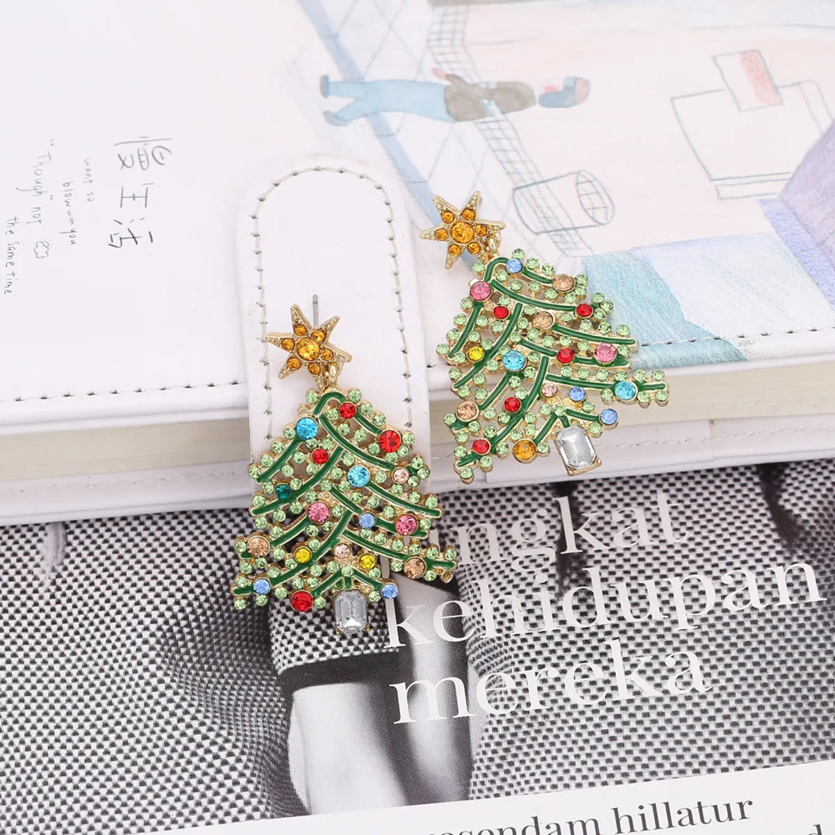 ladies earrings rose gold finish -Fashion Christmas Tree Alloy Rhinestones Women'S Drop Earrings 1 Pair